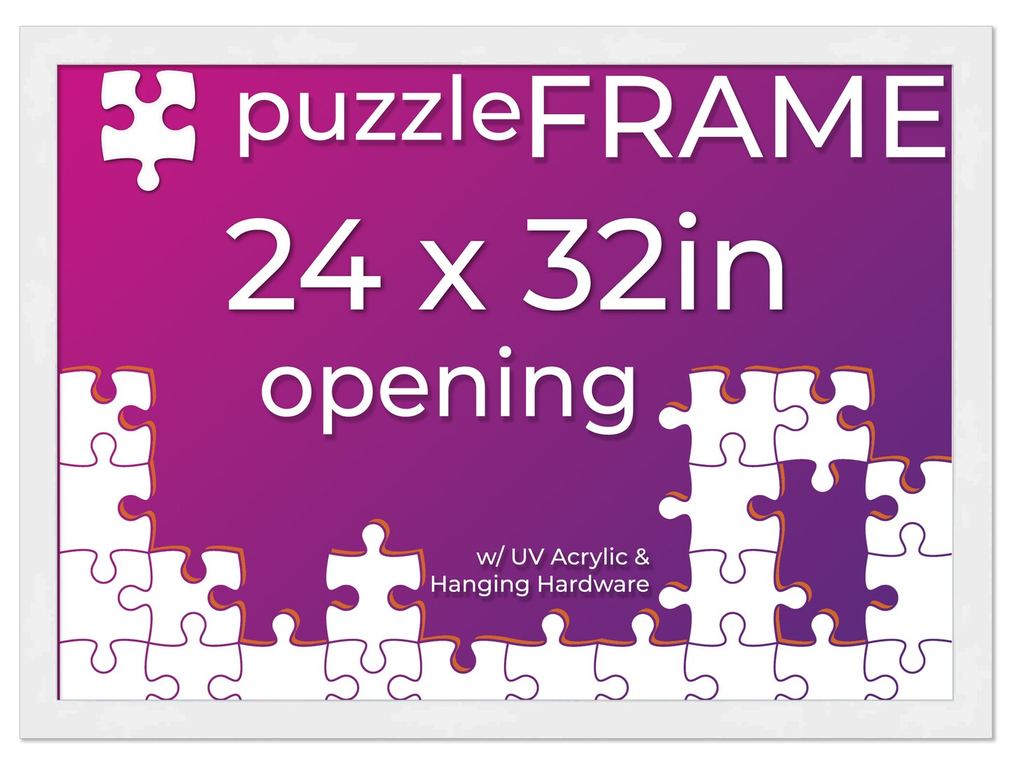 White Wood Puzzle Frame Kit with Glue Sheets, Backing, UV Acrylic - Available in 20 Popular Sizes