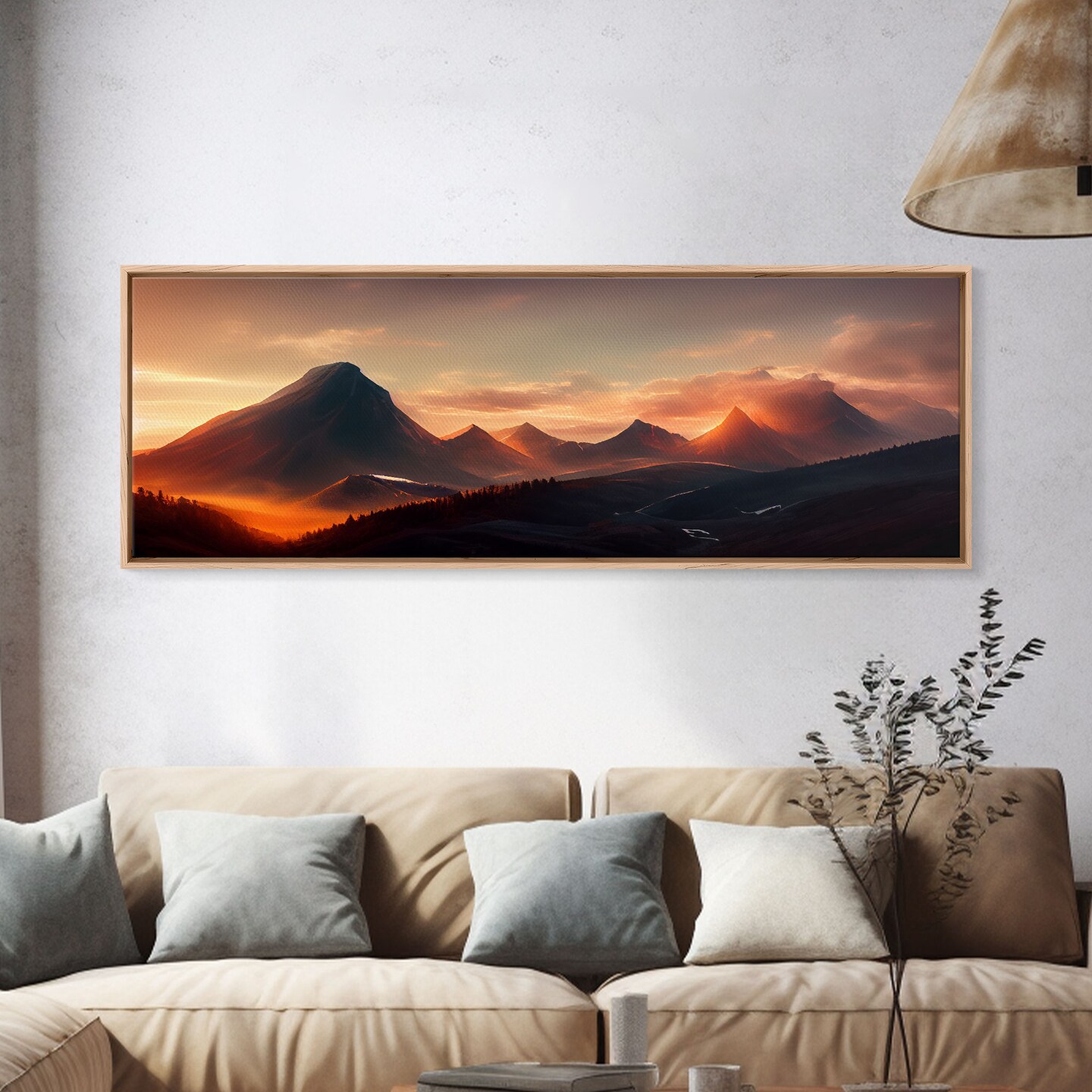 Abstract mountain canvas print, Horizontal sunset authentic scenery art print, Mountains abstract landscape