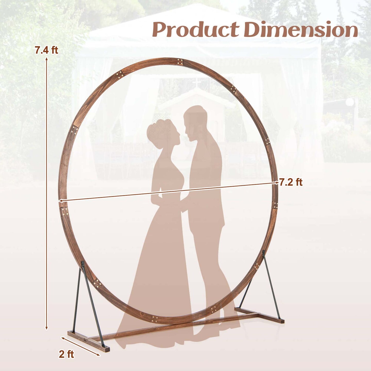 Costway 7.4 FT Round Wedding Arch Wooden Arbor Backdrop Stand with Triangular-Shaped Base