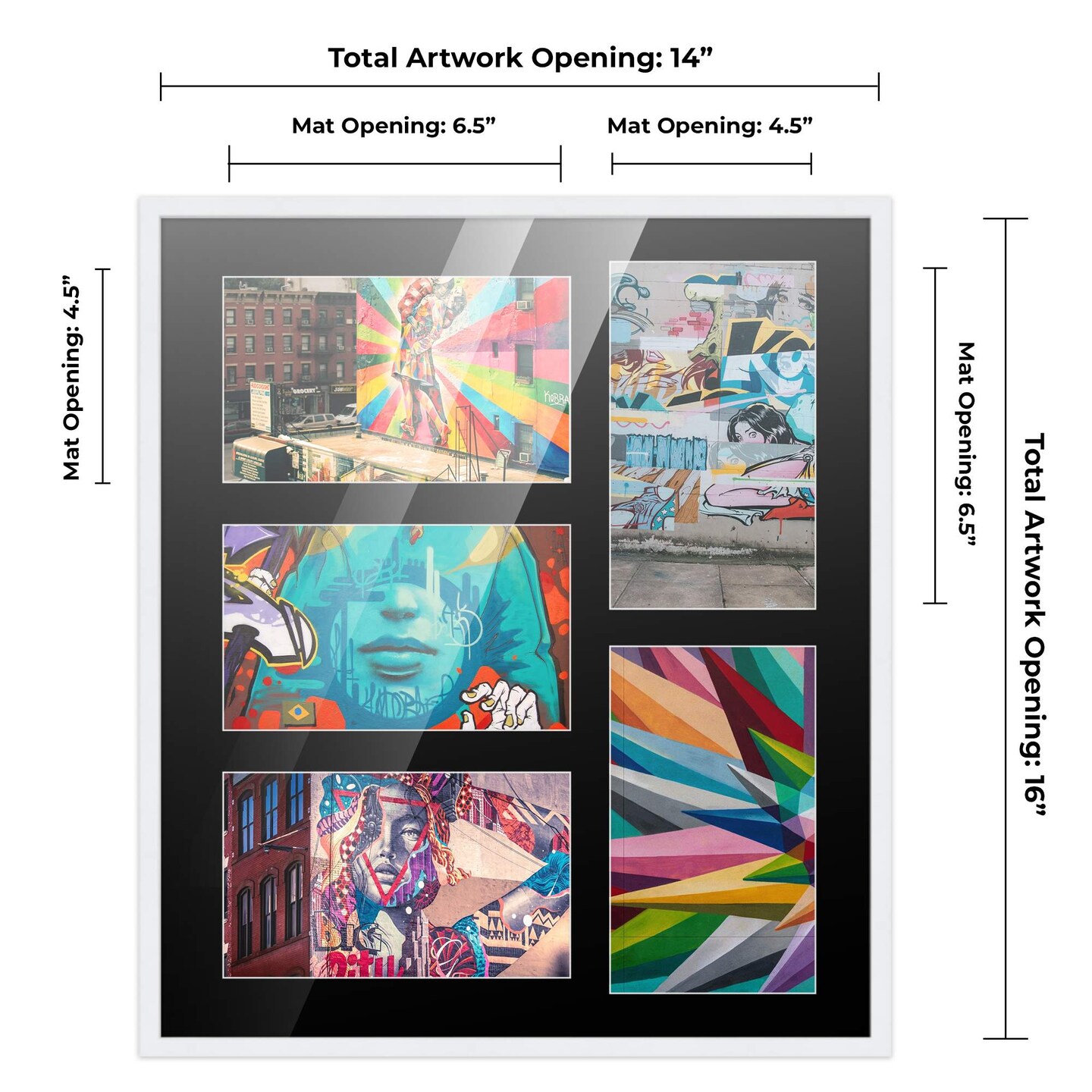 White Finish Collage Frame - Black Mat, 20 Frame Sizes to Choose From, UV Acrylic, Wall Hanging Hardware, Vertical or Horizontal Display