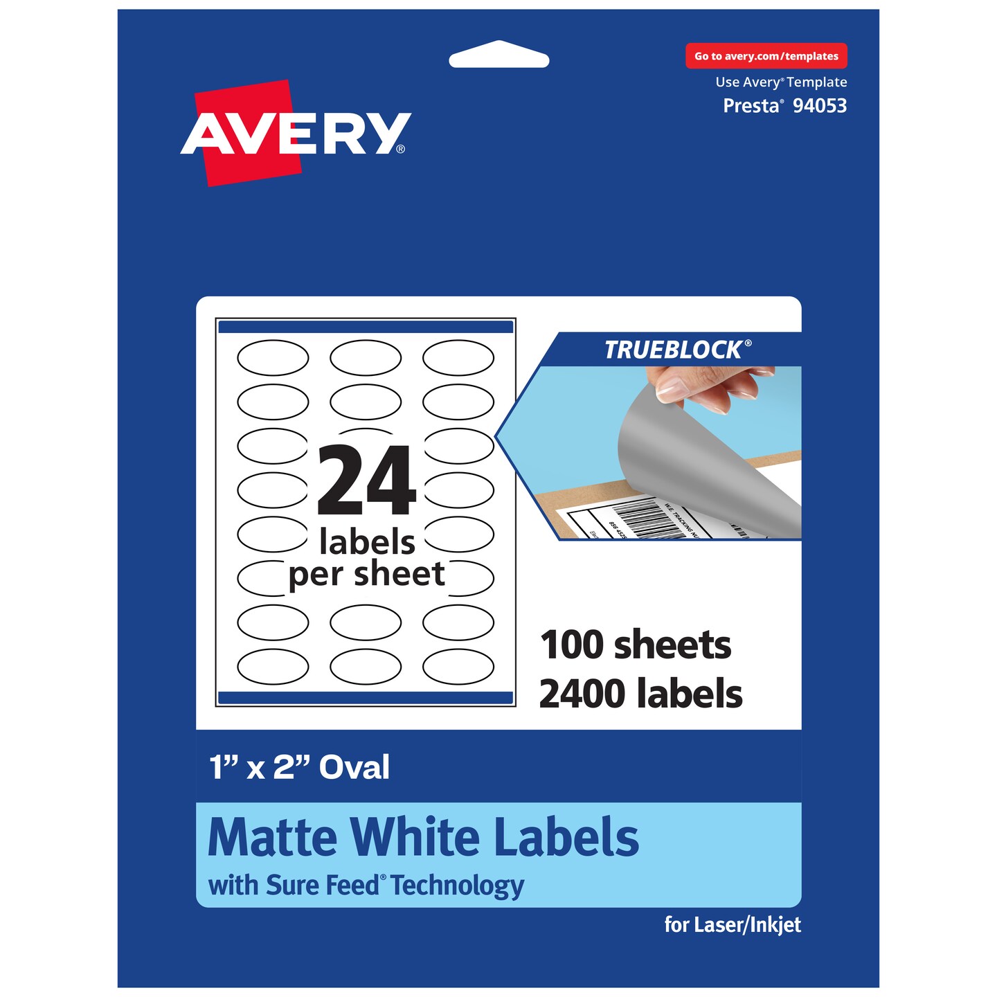 Avery TrueBlock Matte White Paper Labels,  1&#x22; x 2&#x22; Oval