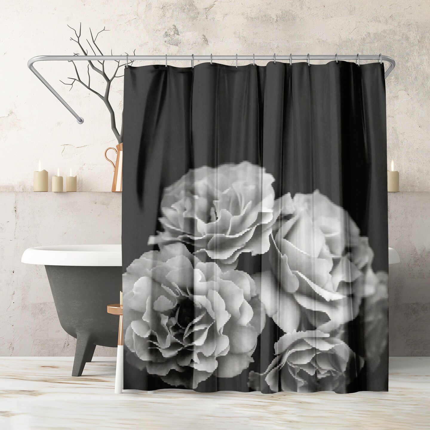 Americanflat 71&#x22; x 74&#x22; Shower Curtain, Moody Roses by Chaos &#x26; Wonder Design