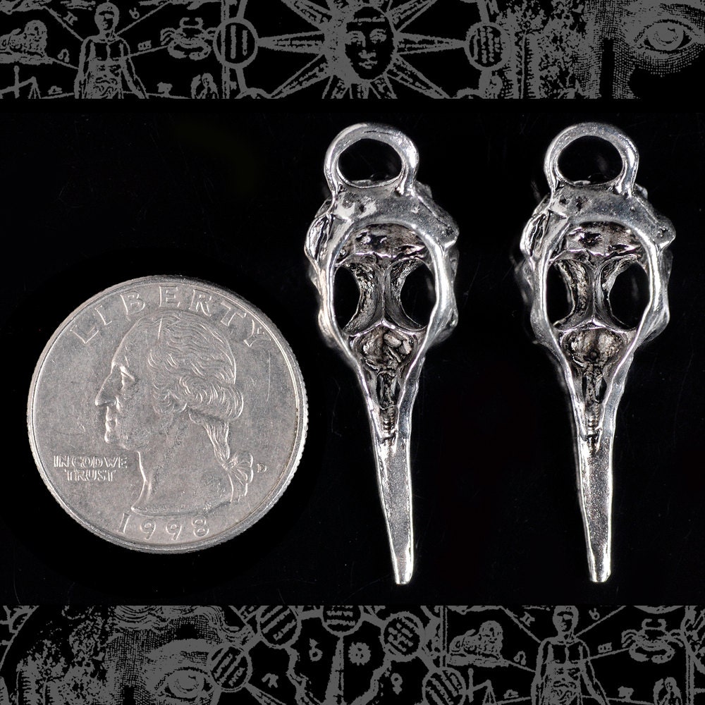 Faux Silver Raven Skulls Pendants Charms - Set of Two - ZS-P15