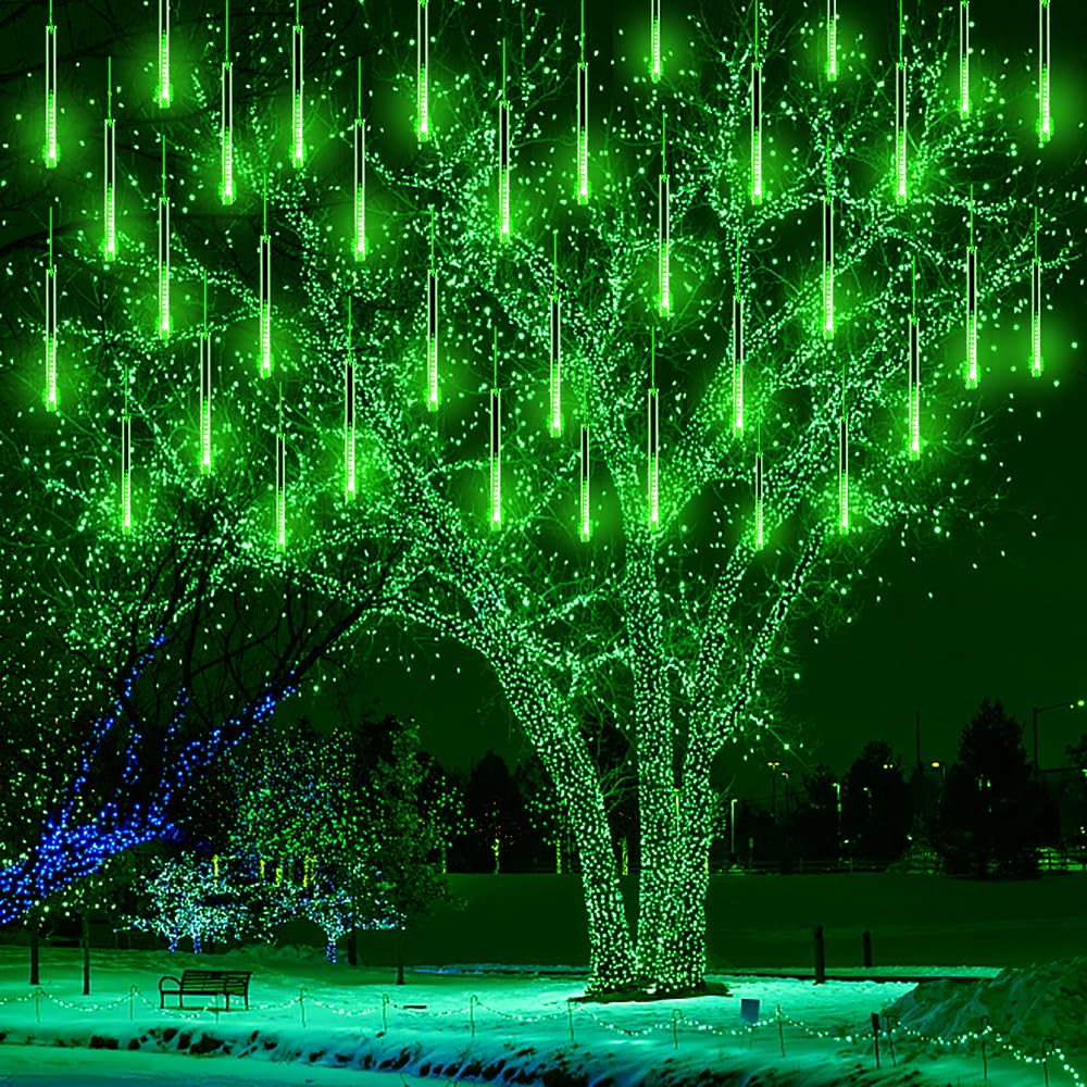 Halloween Lights Outdoor, Meteor Shower Lights for Halloween Decorations Christmas Party St. Patrick&#x27;s Day, UL Plug, Green Christmas Lights