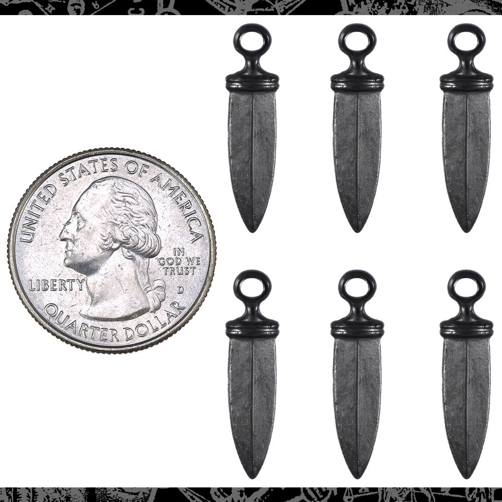 Black Plated Brass Dagger Drops Charms - Set of Six - BB-C86