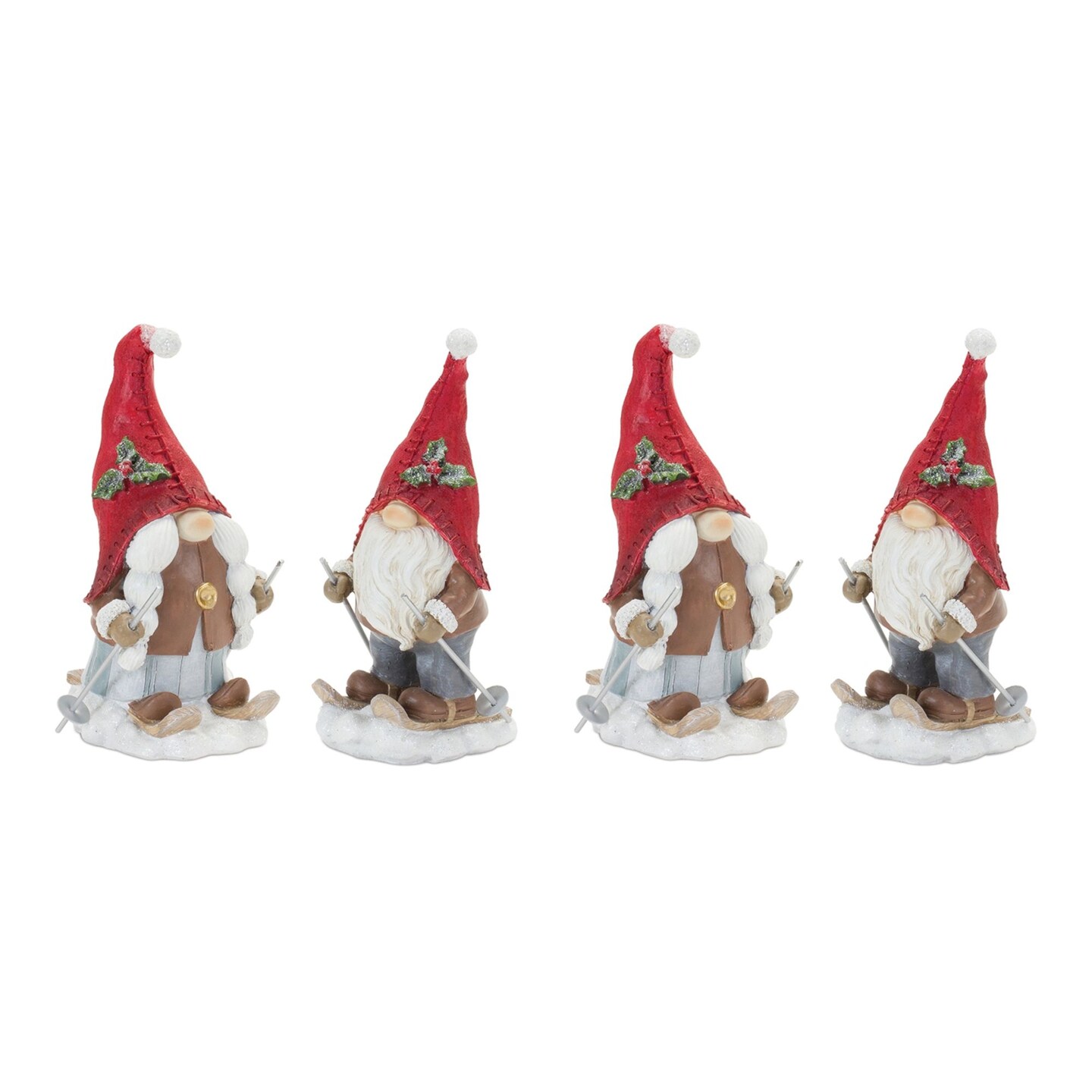 Melrose Set of 2 Winter Gnome on Skis Christmas Tabletop Figurines 6.75"