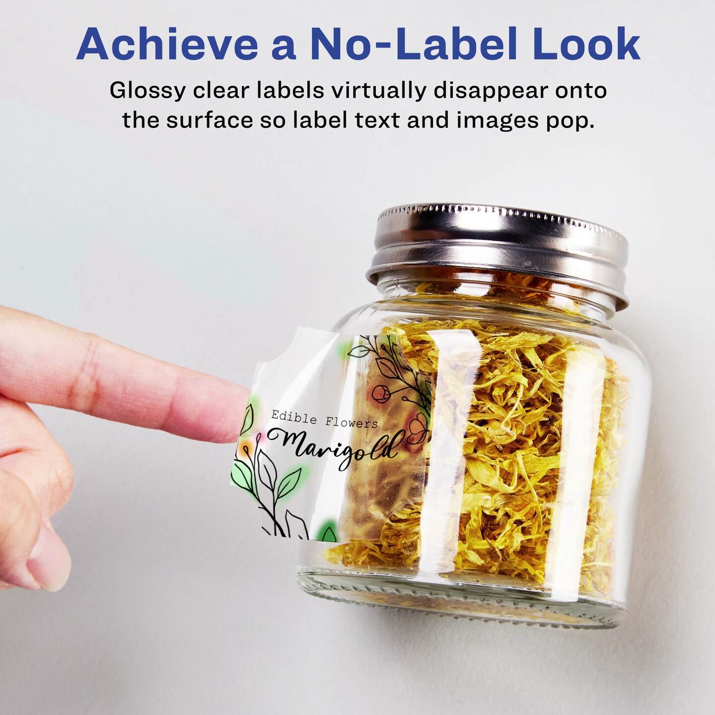 Avery Glossy Clear Square Scalloped Labels with Sure Feed, 1-5/8" x 1-5/8"