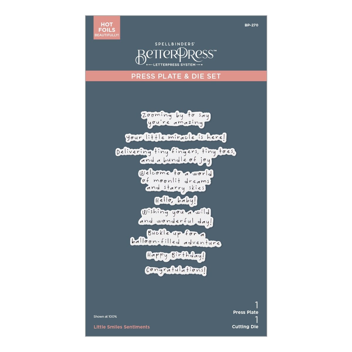 Spellbinders BetterPress Plate & Die Set-Sentiments, Little Smiles