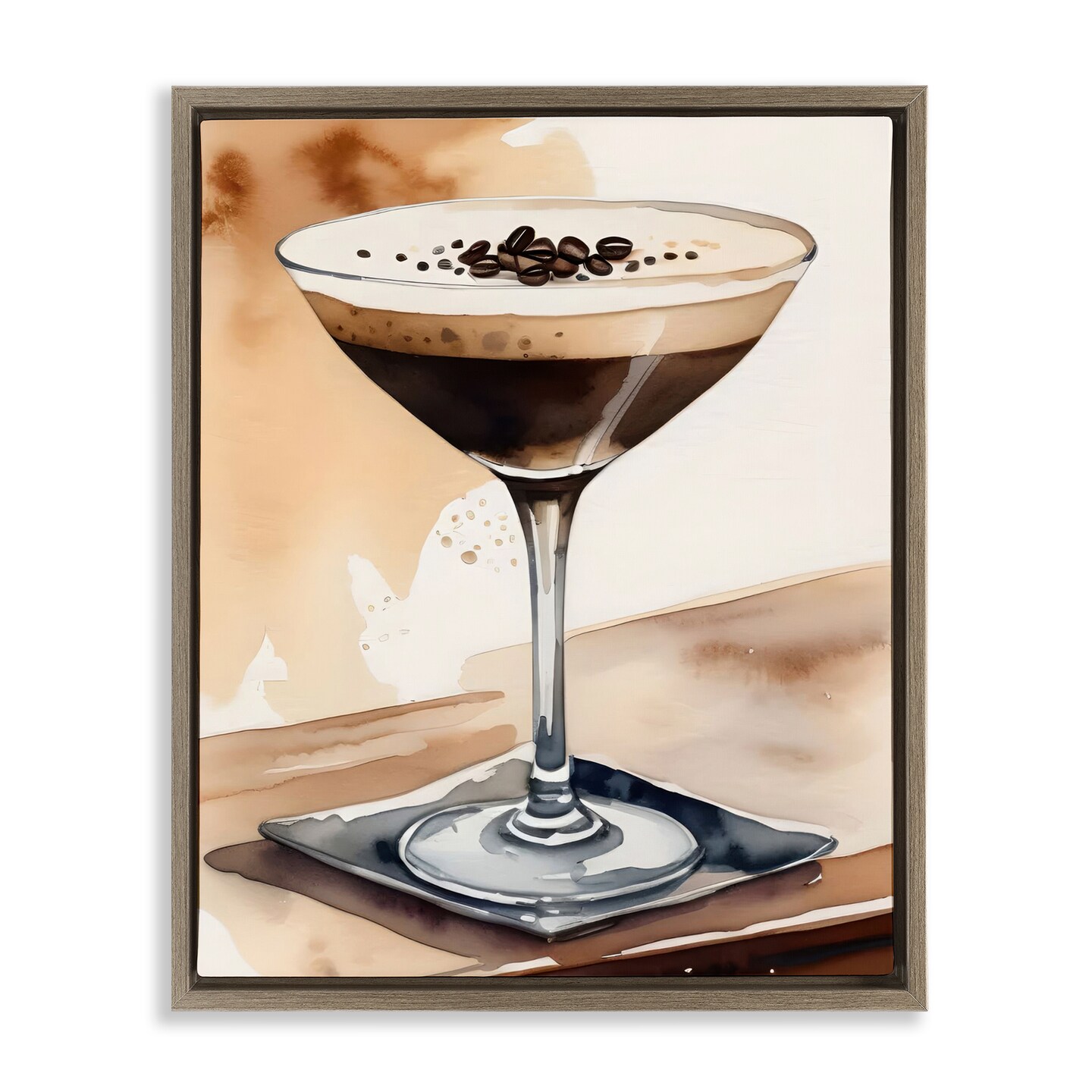 Stupell Industries Espresso Martini Watercolor Floater Framed Canvas Wall Art Design by LSR Design Studio