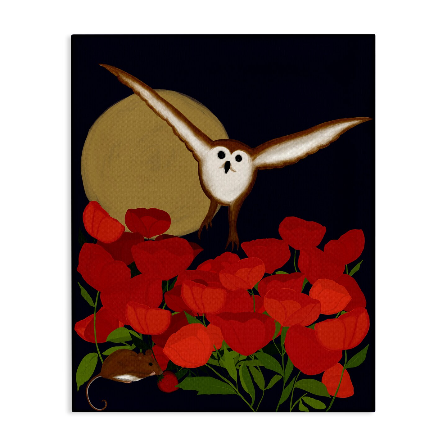 Stupell Industries Owl over Poppy Field Canvas Wall Art Design by Michelle Ingari Designs