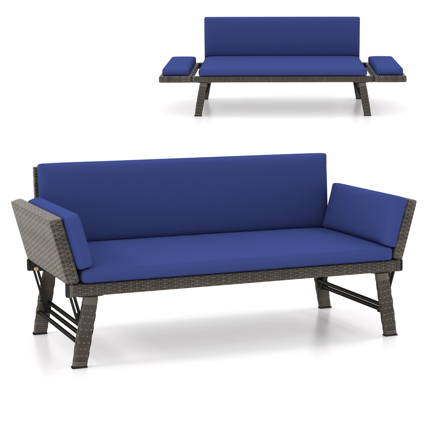Outdoor Convertible Sofa Daybed with Adjustable Armrests for Balcony