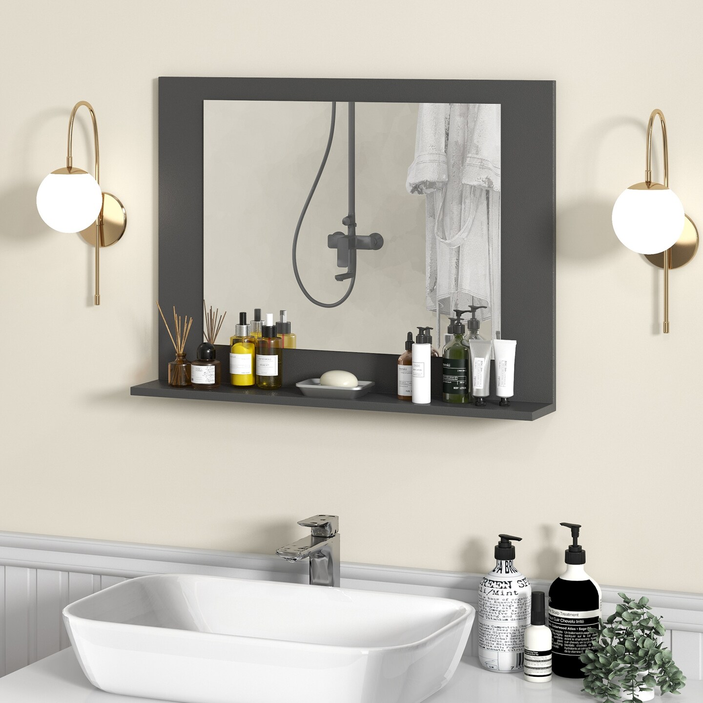Rectangular Bathroom Mirror with Shelf for Storage and Organization