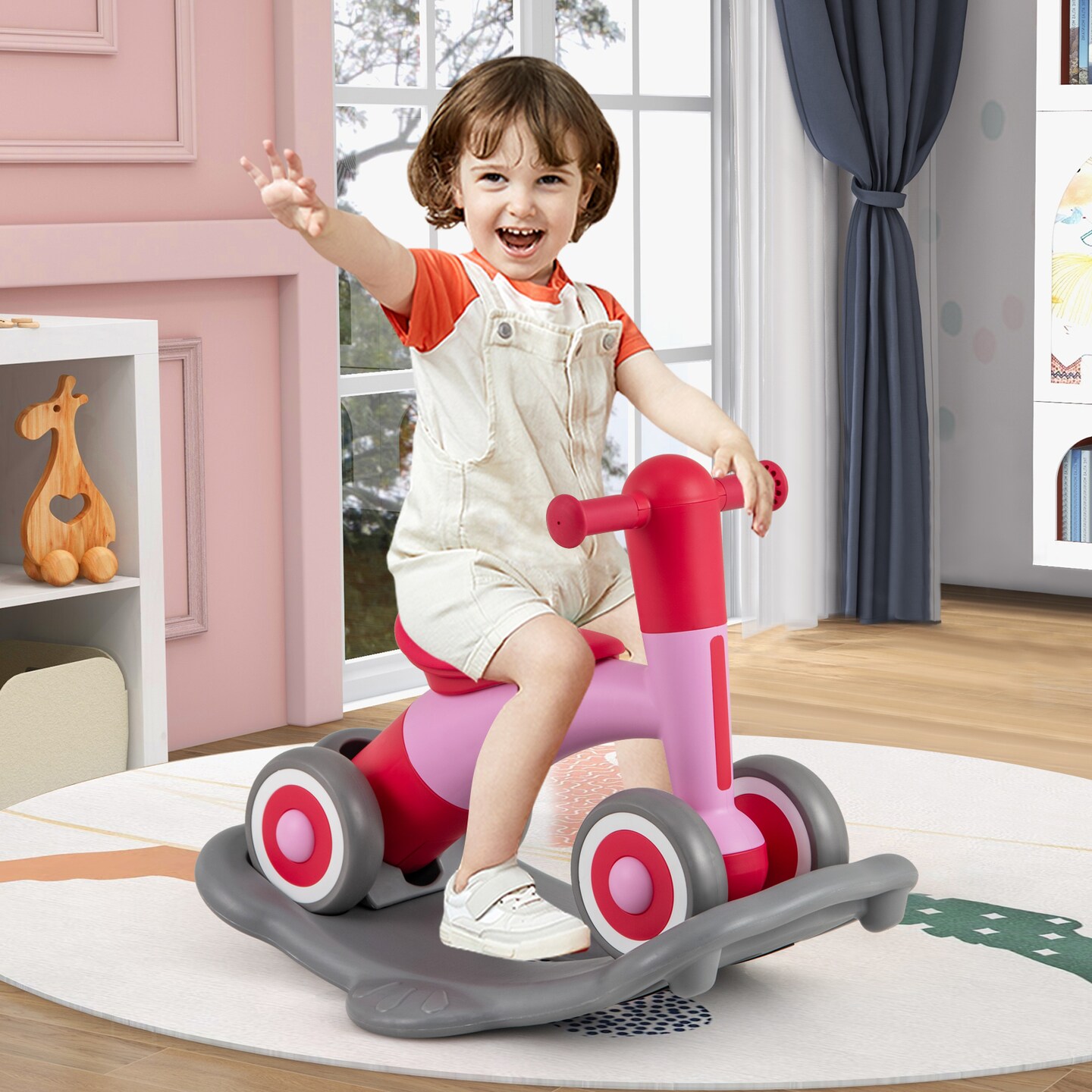 3-in-1 Kids Rocking Horse with Balance Board and Removable Seat - 16 L x 24 W x 18.5 H