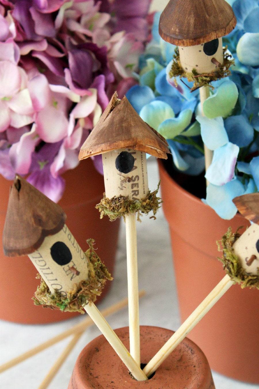 Upcycled Wine Cork Moss Bird House Indoor Outdoor Flower Pot Plant