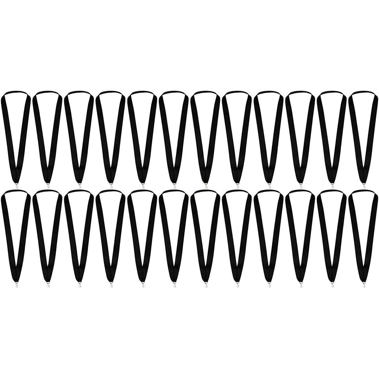 Black Award Ribbon Lanyards with Snap Clips for Sports Competitions (24 Pack)
