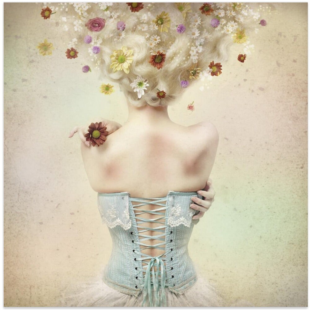Girl of the flower garden Square Canvas Art | Modern Home Wall Decor 24x24 Canvas - Corporate Office Art