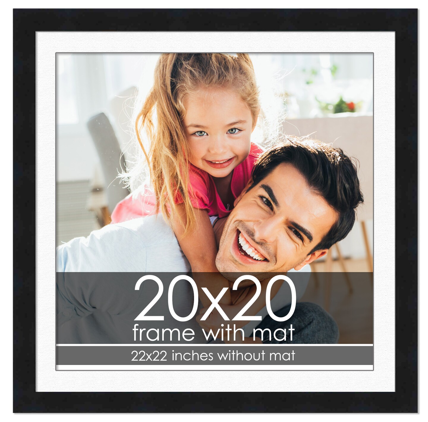 Modern Black Frame with White Photo Mat, UV Acrylic Front, Foam Board Backing, 60 Sizes Available