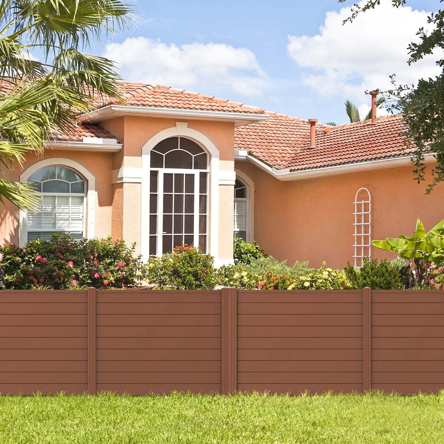 Costway 2/4 Pack 48&#x22; x 37.5&#x22; Air Conditioner Fence Screen Panel Kit with 3 Ground Stakes Brown