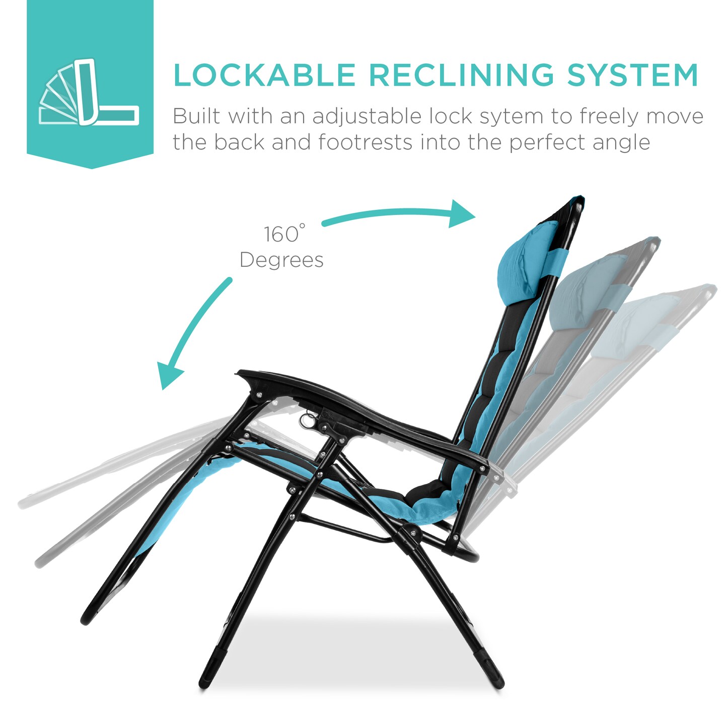 Best Choice Products Oversized Padded Zero Gravity Chair, Folding Outdoor Patio Recliner w/ Side Tray