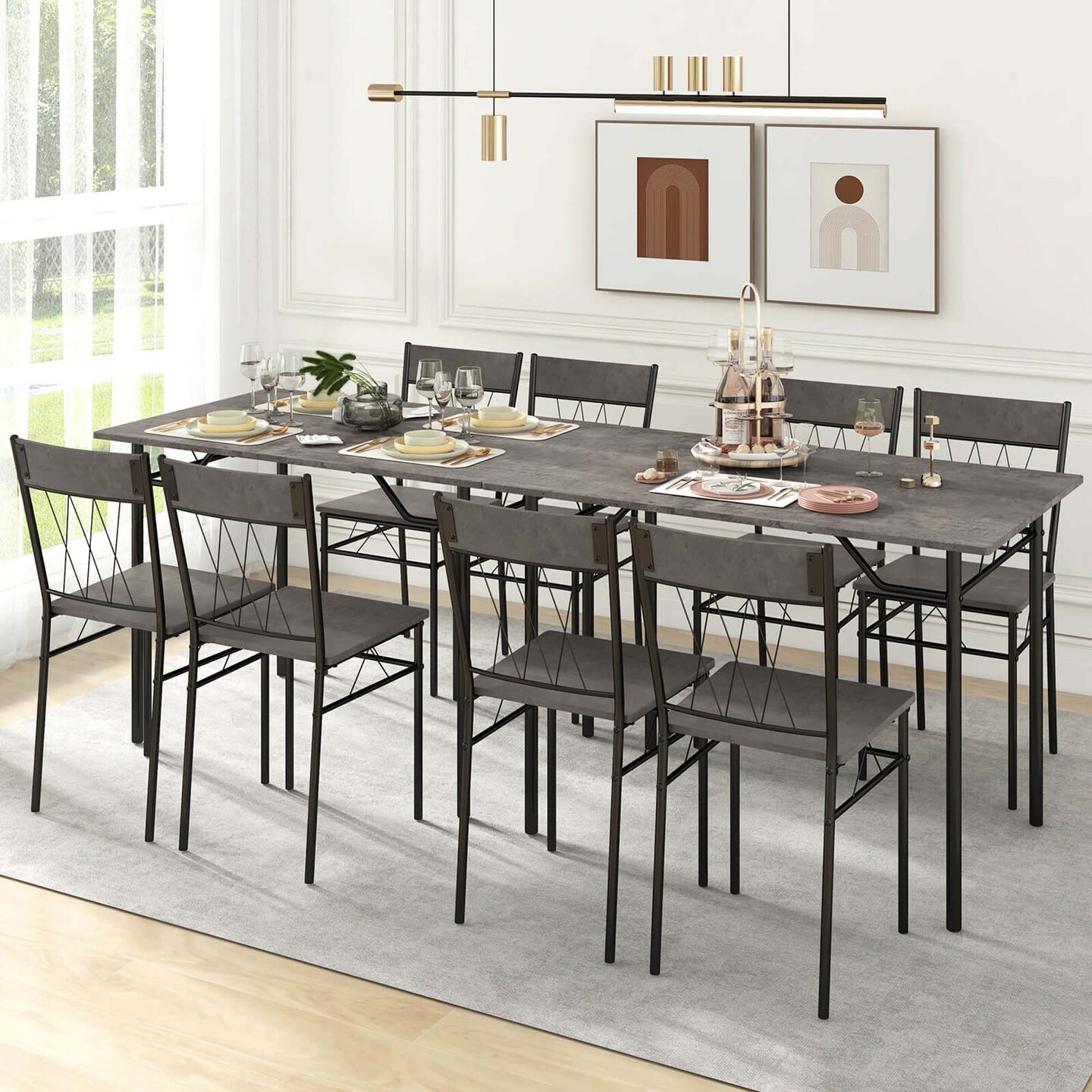 Costway 5PCS Dining Table Set for 4 Rectangular Kitchen Table &#x26; 4 Chairs with Metal Frame Cement Gray/Black