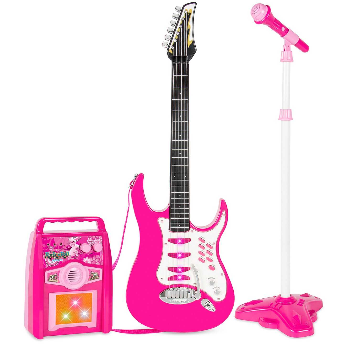 Best Choice Products Kids Electric Musical Guitar Toy Play Set w/ 6 Demo Songs, Whammy Bar, Microphone, Amp, AUX