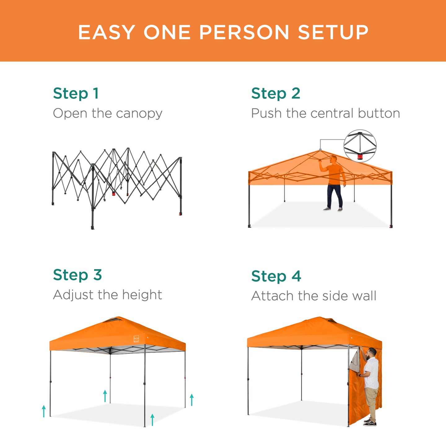 Best Choice Products 10x10ft Easy Setup Pop Up Canopy, Portable Tent w/ Side Wall, 1-Button Push, Case