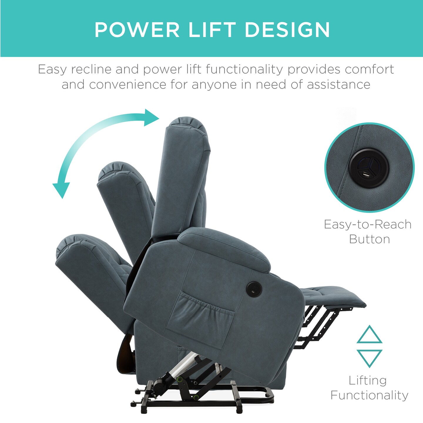 Best Choice Products Electric Power Lift Recliner Massage Chair Furniture w/ USB Port, Heat, Cupholders