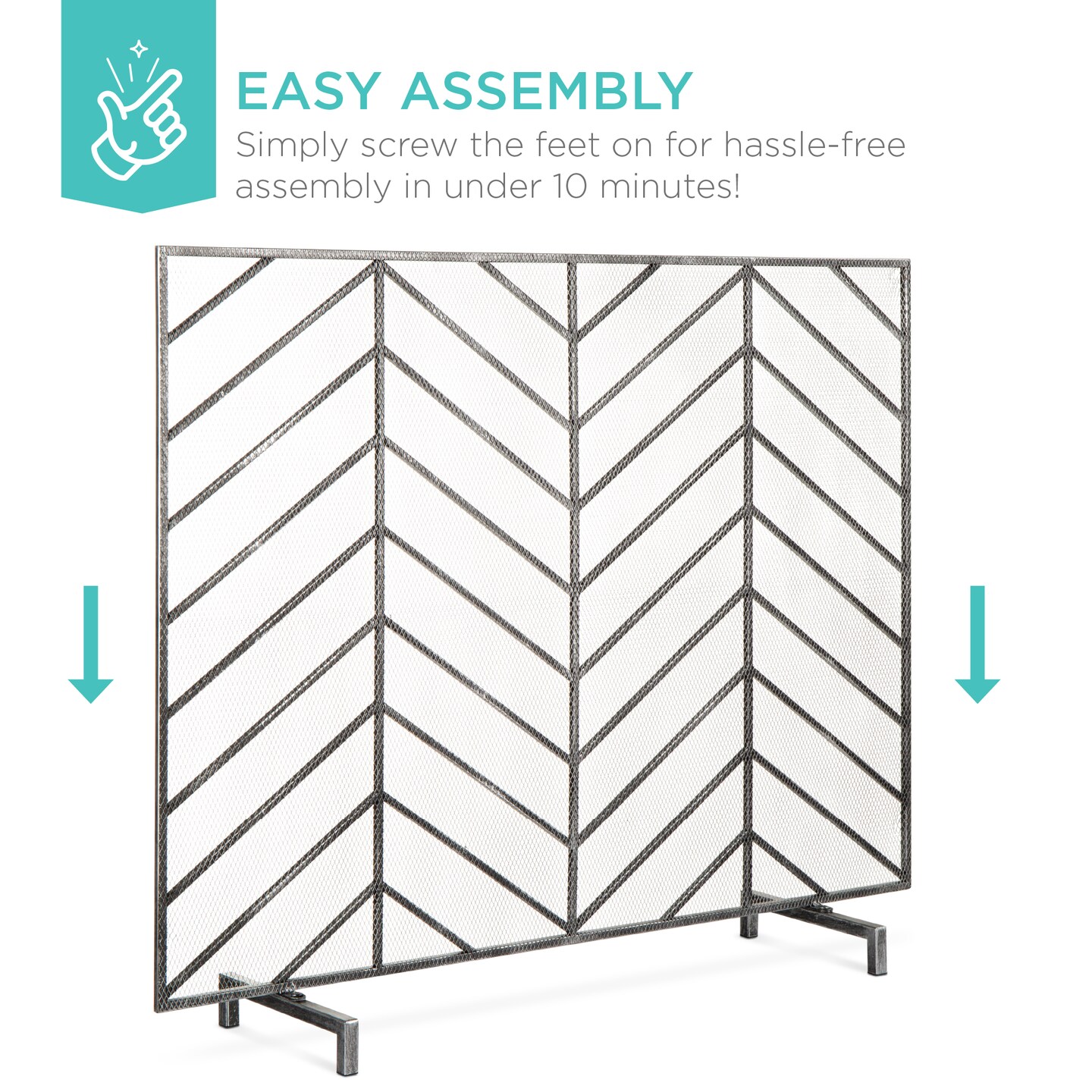 Best Choice Products 38x31in Single Panel Handcrafted Iron Chevron Fireplace Screen w/ Distressed Finish