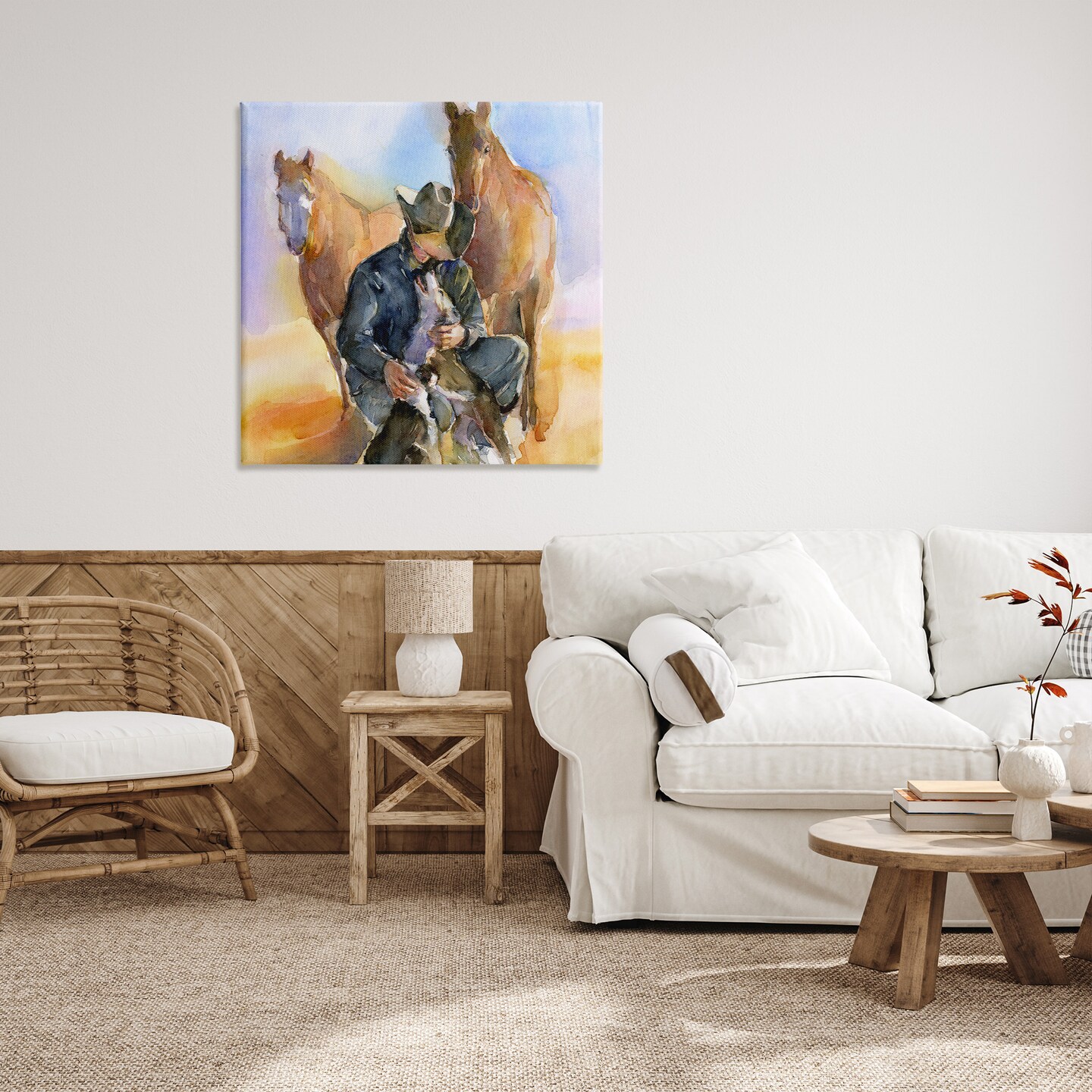 Stupell Industries Cowboy &#x26; Animals Watercolor Canvas Wall Art