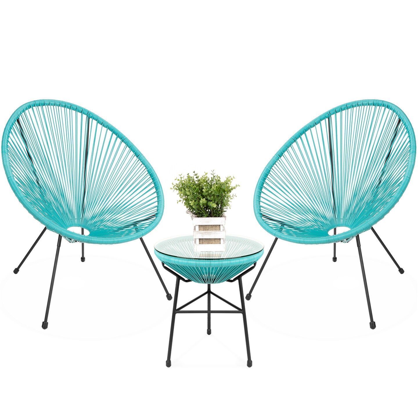 Best Choice Products 3-Piece All-Weather Patio Acapulco Bistro Furniture Set w/ Rope, Glass Top Table