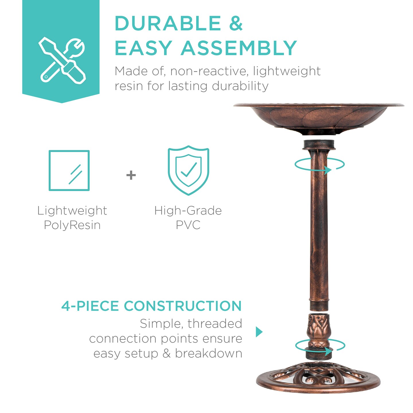 Best Choice Products Outdoor Rustic Pedestal Bird Bath Accent for Garden, Yard w/ Fleur-de-Lis Accents