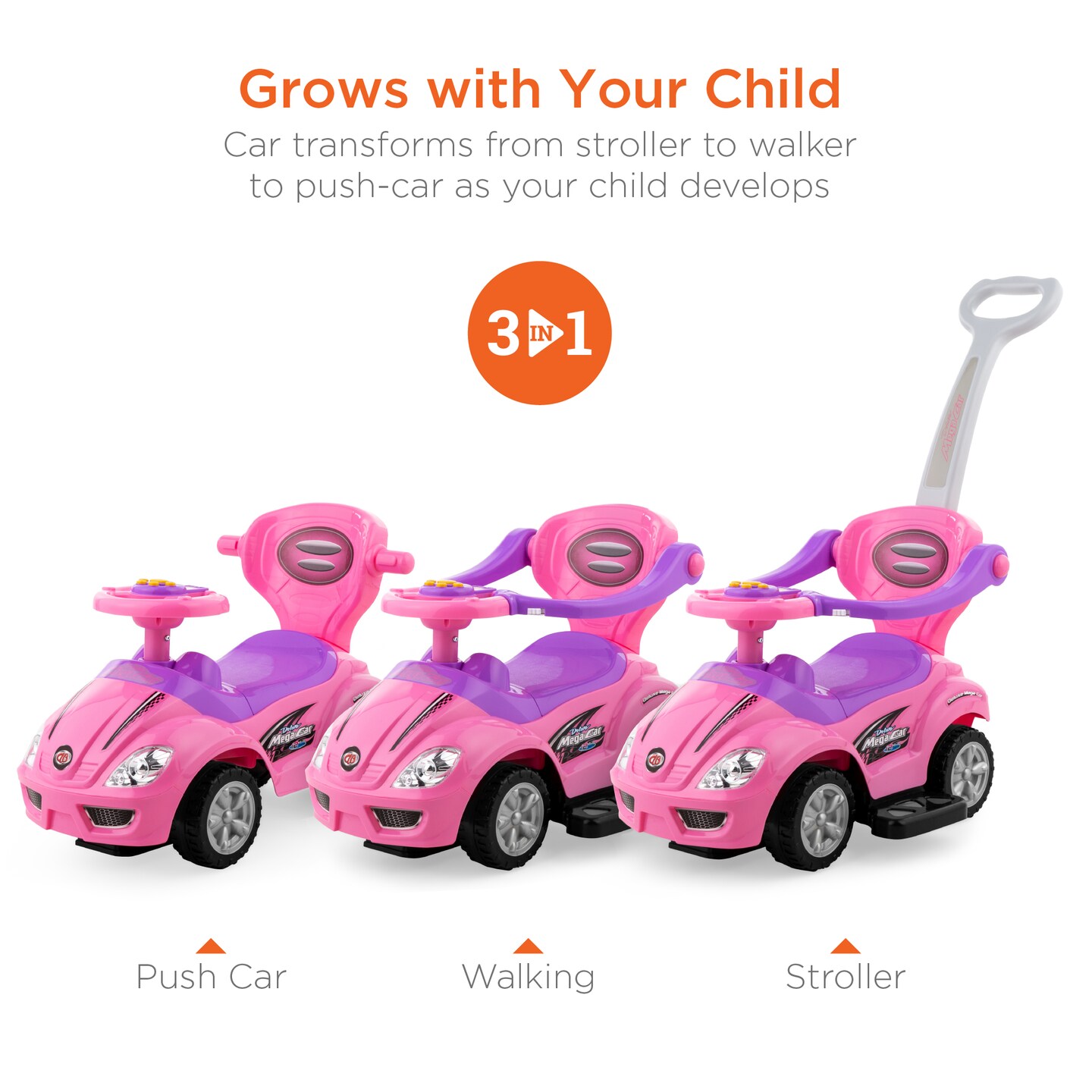 Best Choice Products 3-in-1 Kids Push and Pedal Toddler Ride On Wagon Play Toy Stroller w/ Sounds, Handle, Horn