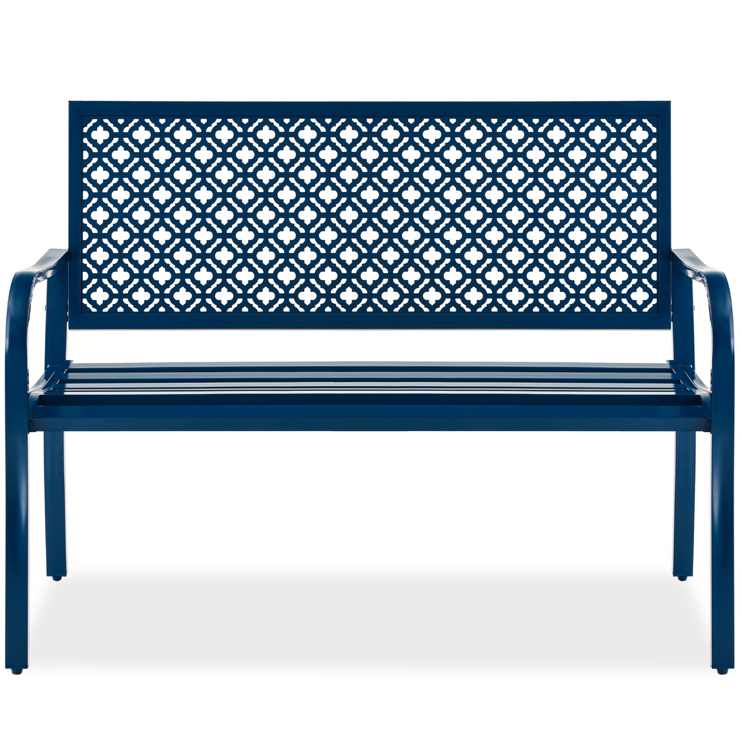 Best Choice Products Indoor Outdoor Steel Garden Bench w/ Geometric Backrest, Foot Levelers