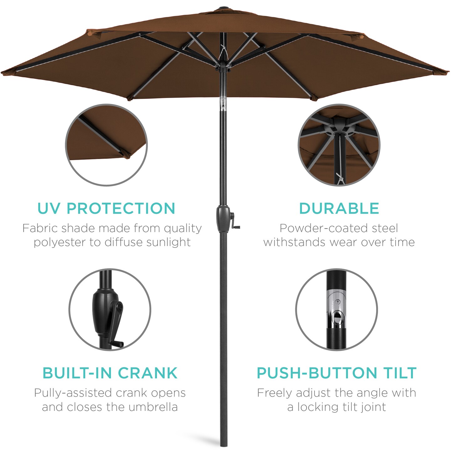 Best Choice Products 7.5ft Heavy-Duty Outdoor Market Patio Umbrella w/ Push Button Tilt, Easy Crank