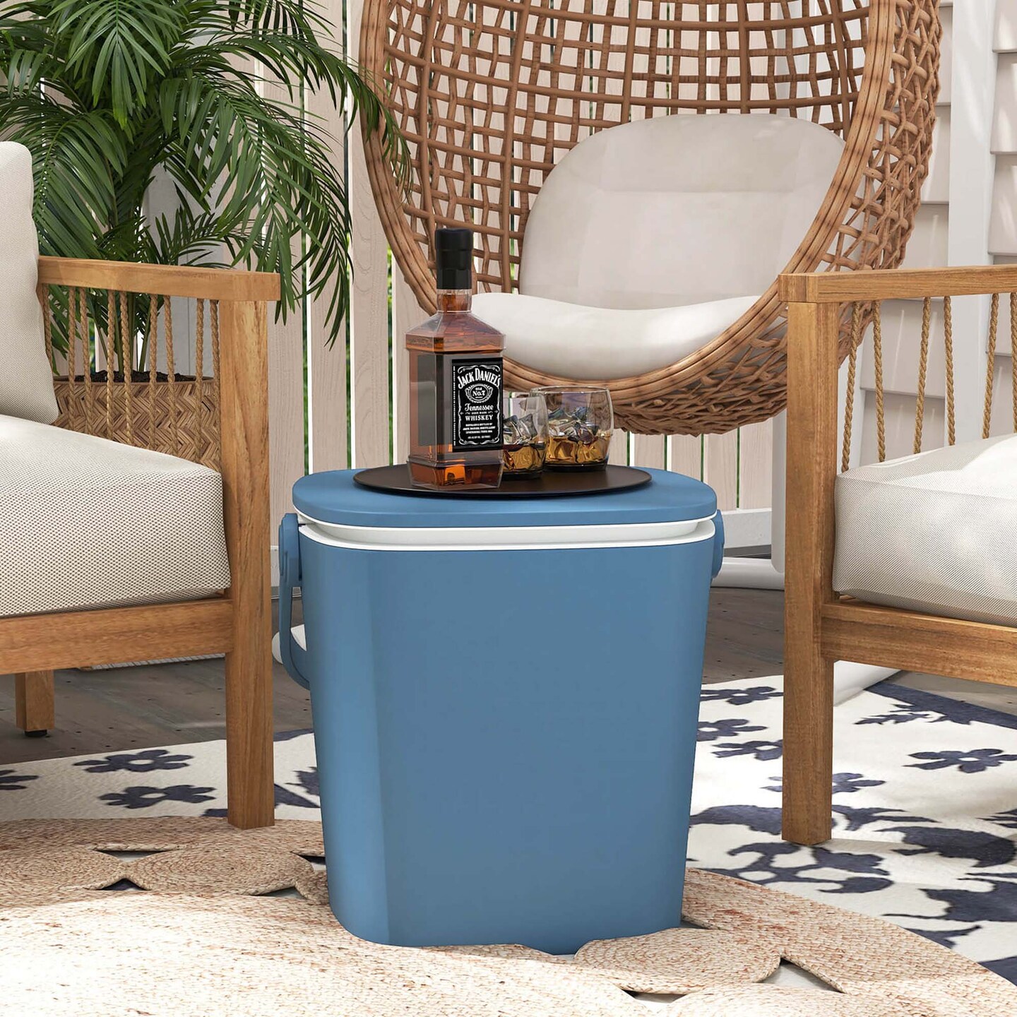Costway 4 Gallon Portable Cooler Bar Table with Handle Bottle Opener & Lift Top Lid Black/Blue
