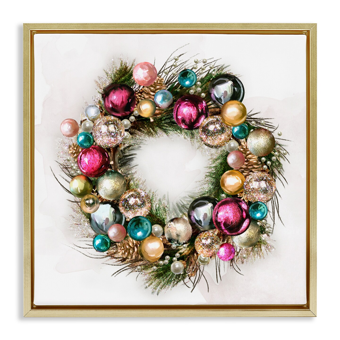 Stupell Industries Festive Ornamental Wreath Framed Floater Canvas Wall Art