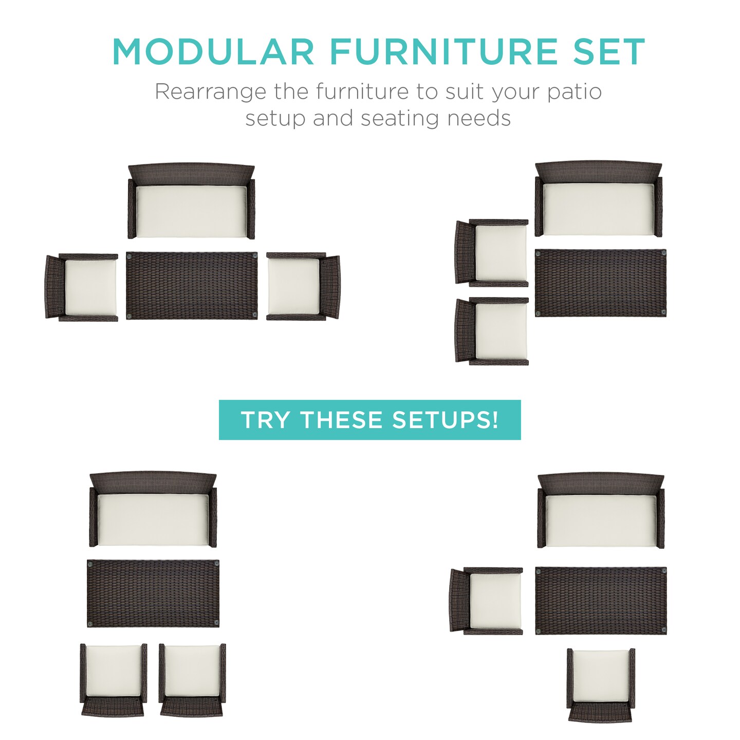Best Choice Products 4-Piece Outdoor Wicker Patio Conversation Furniture Set w/ Table, Cushions
