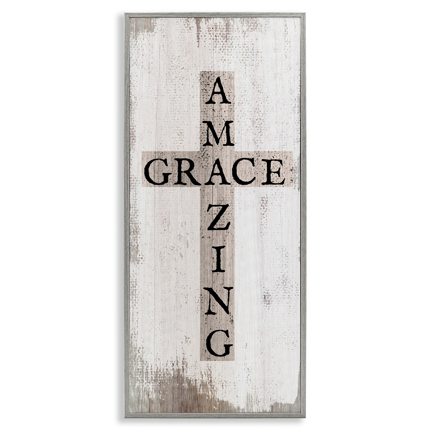 Stupell Industries Amazing Grace Rustic Cross Framed Giclee Art