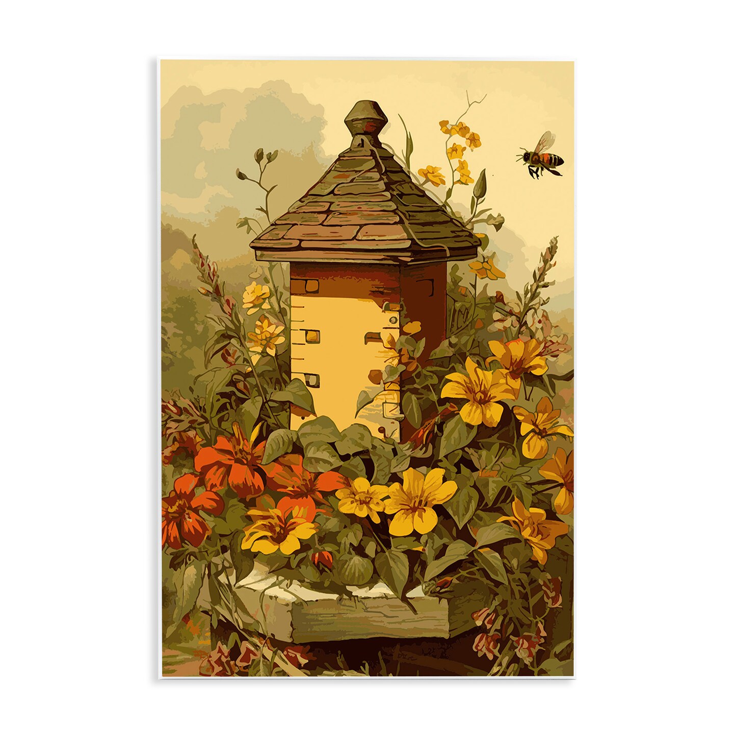 Stupell Industries Bees &#x26; Floral Architecture Wall Plaque Art