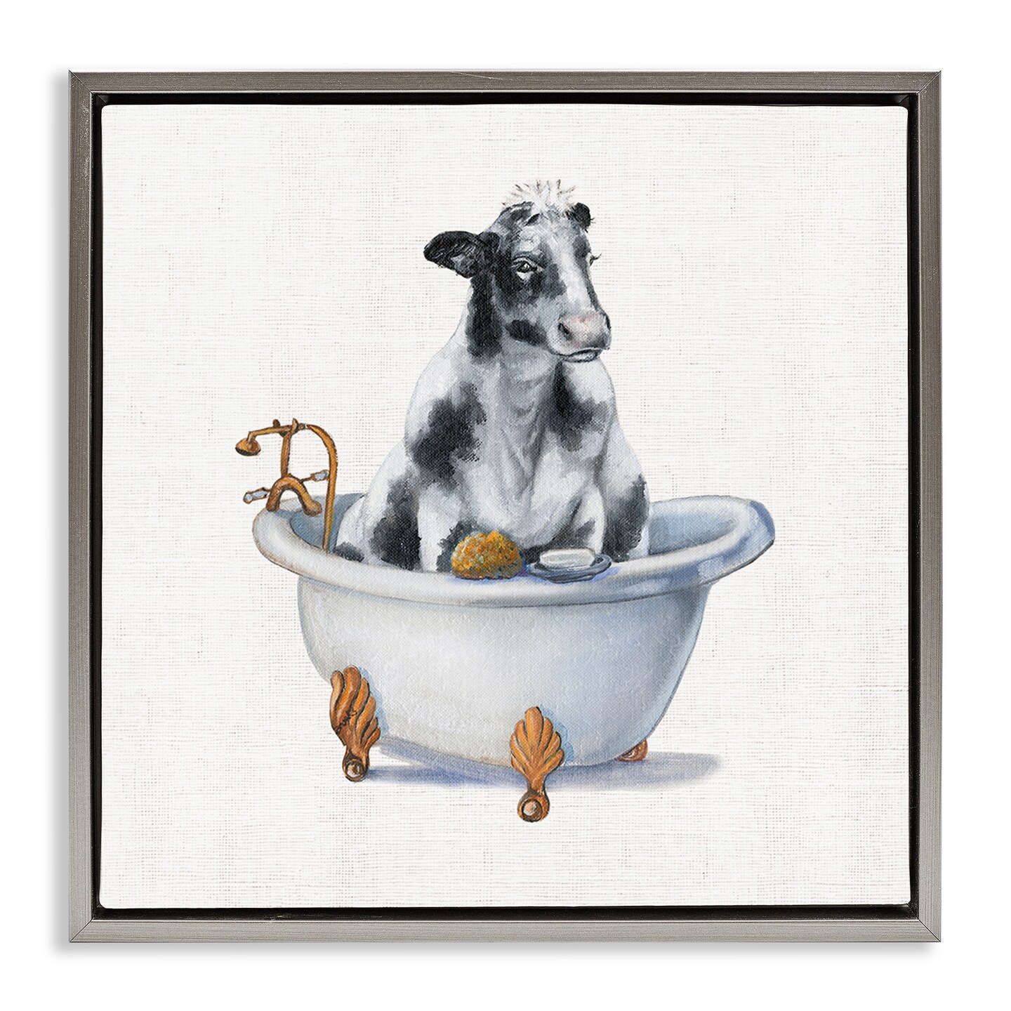 Stupell Industries Dairy Cow in Bathtub Framed Floater Canvas Wall Art