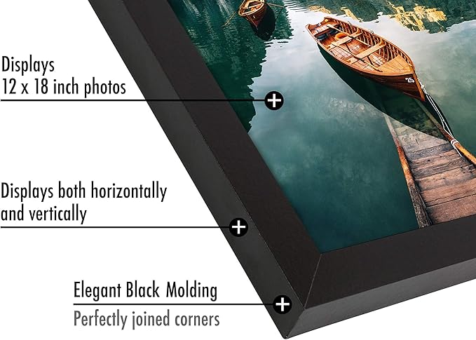 12x18 Picture Frames in Black - Set of 2 - Engineered Wood Photo Frames with Shatter-Resistant Glass and Hanging Hardware for Wall Display