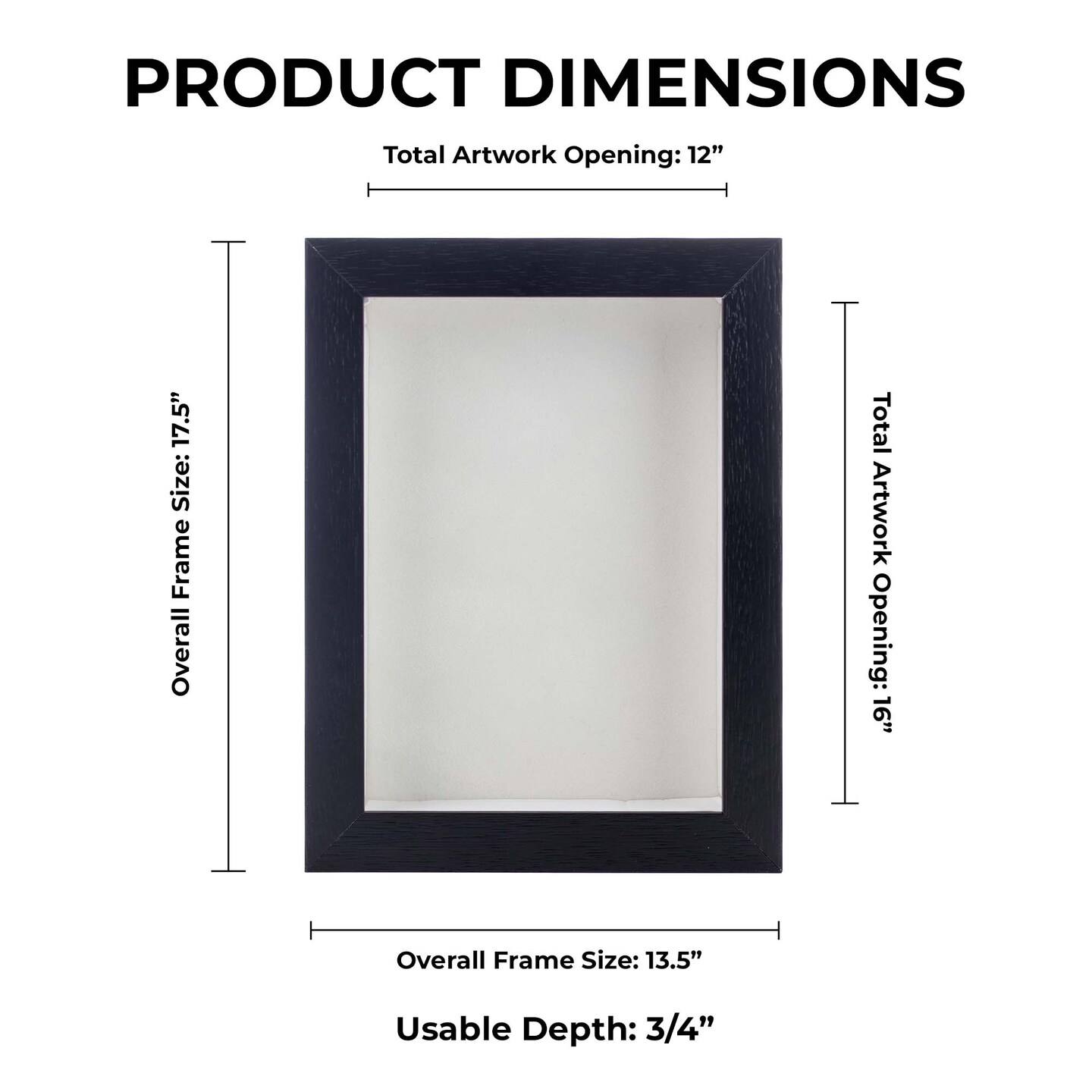 Black Wood Grain Shadow Box Frame with Acrylic Front - White Suede Backing, 30 Sizes