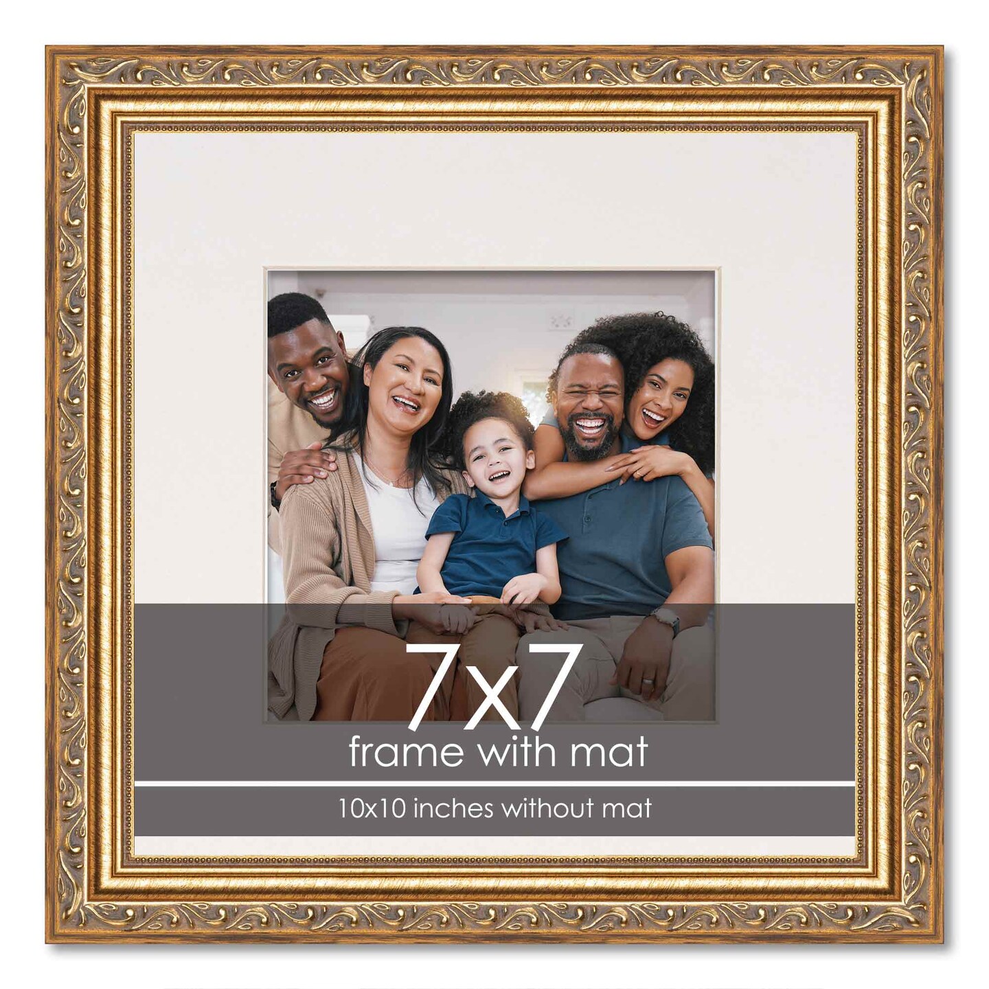 Antique Gold Frame with White Photo Mat, UV Acrylic Front, Foam Board Backing, 60 Sizes Available