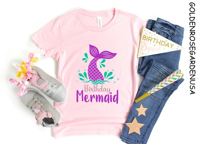 Personalized Birthday Mermaid Princess T-Shirt For Girls – Custom Year & Name – 100% Cotton, Short Sleeve