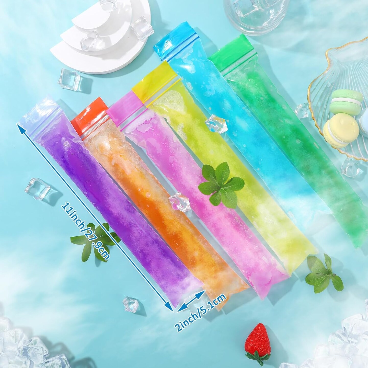 120 Disposable Ice Popsicle Mold Bags, Freezer Tubes with Double Leak-proof Zip Seals 6 Vibrant Colors Soft PE Material Easy to Fill for Snacks Yogurt Juice Fruit Ice Pops with Funnel