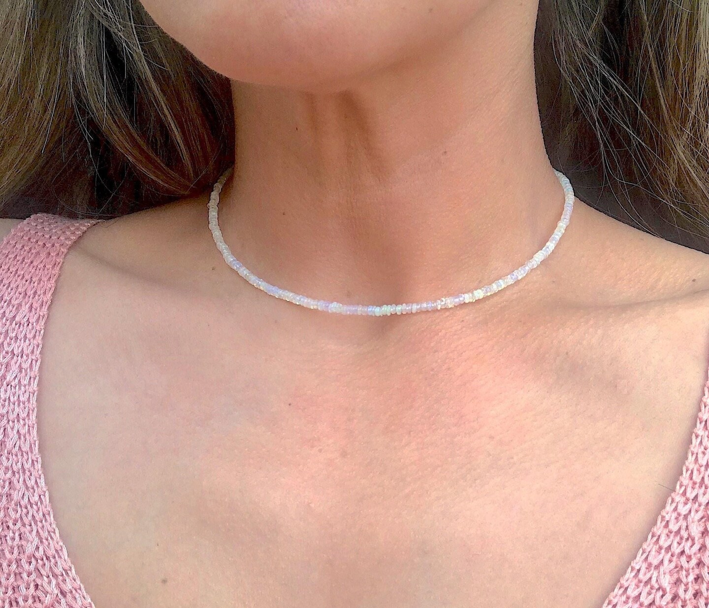 product name is Genuine Opal Necklace, Beaded with Real Opals, Choker, Jewelry Gifts for Women