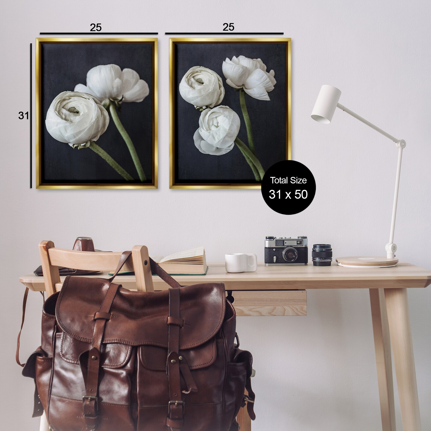 Stupell Industries Simple Black & White Peony 2 pc Framed Floater Canvas Wall Art Set Design by Jennifer Rigsby