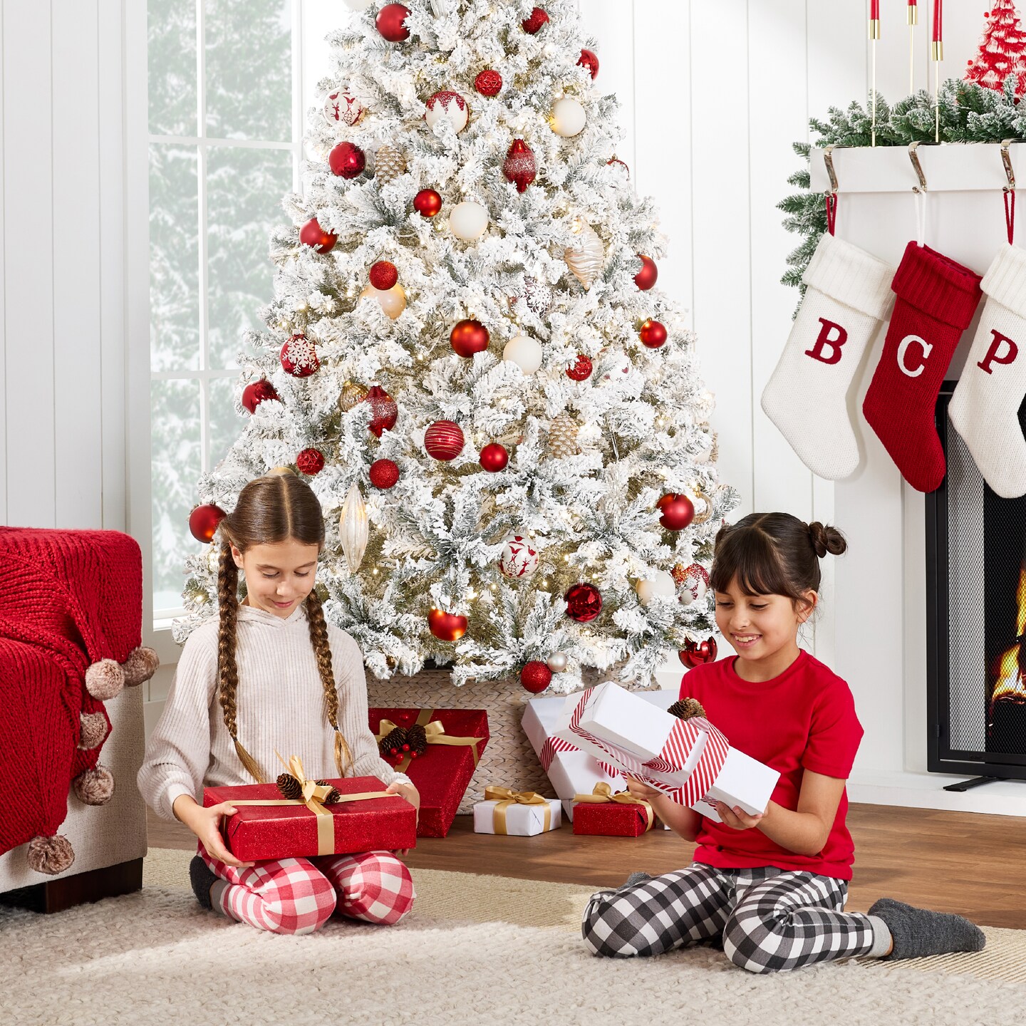 Best Choice Products Pre-Lit White Christmas Pine Tree w/ Flocked Branches, Warm-White Lights