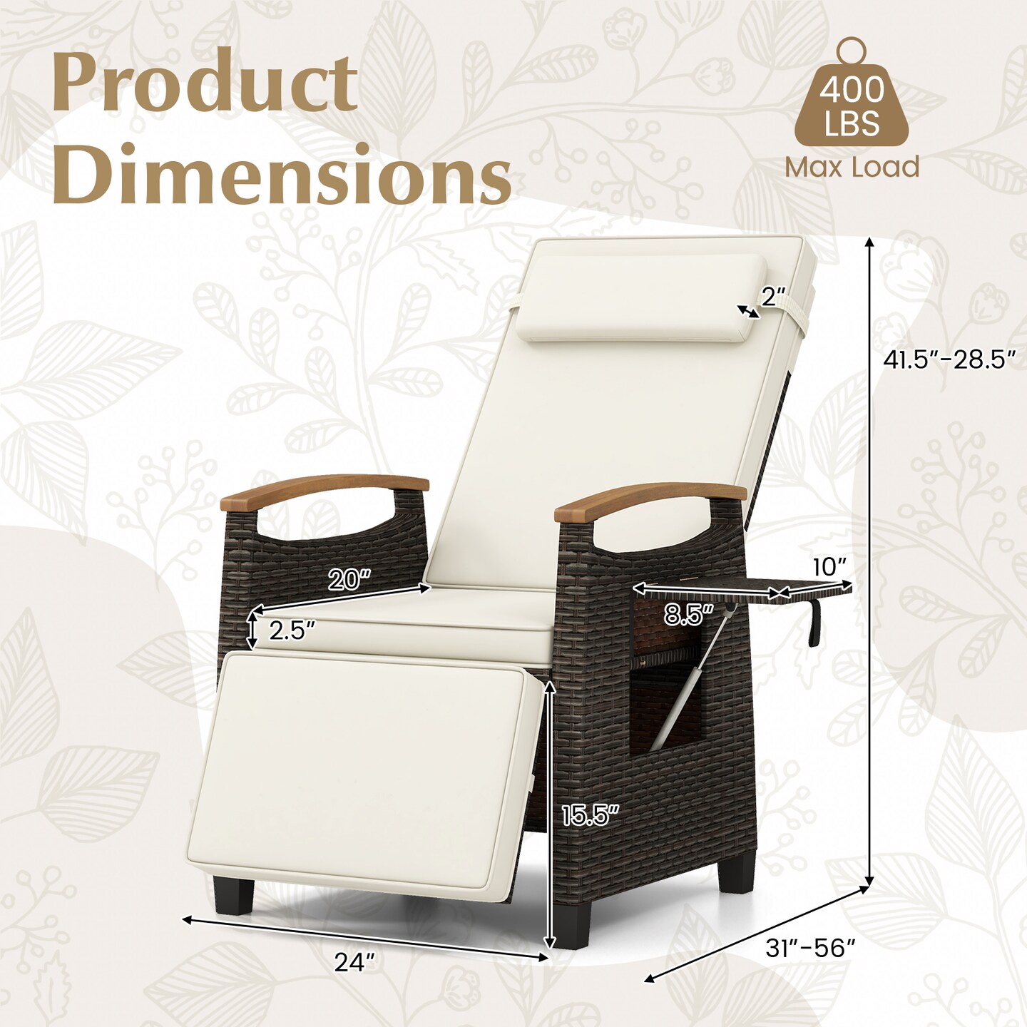 Patio Wicker Recliner Chair with Adjustable Backrest and Footrest