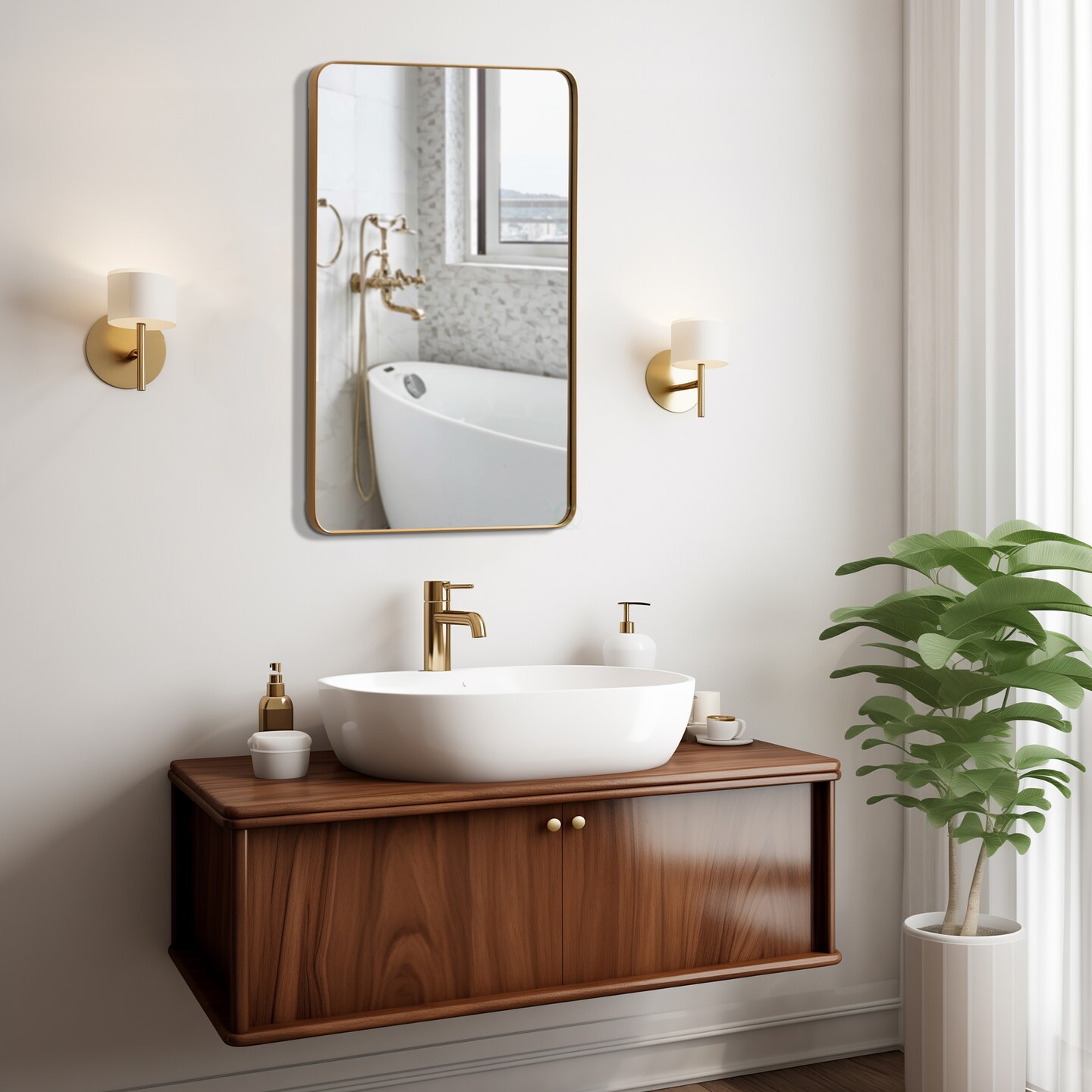 Basicwise Plastic Medicine Cabinet with Beveled Edge Mirror Door and Round Corner Metal Frame, Surface or Recessed Mount Options, Bathroom Wall Mounted Vanity Cabinet with 2 Adjustable Shelves